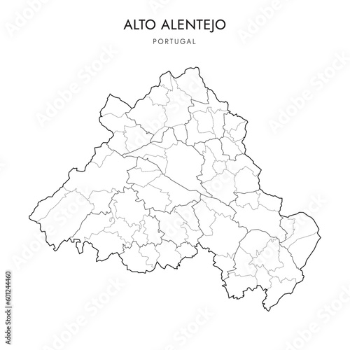 Vector Map of Upper Alentejo Subregion  Comunidade Intermunicipal do Alto Alentejo  with borders of District  Municipalities  Concelhos  and Civil Parishes  Freguesias  as of 2023 - Portugal