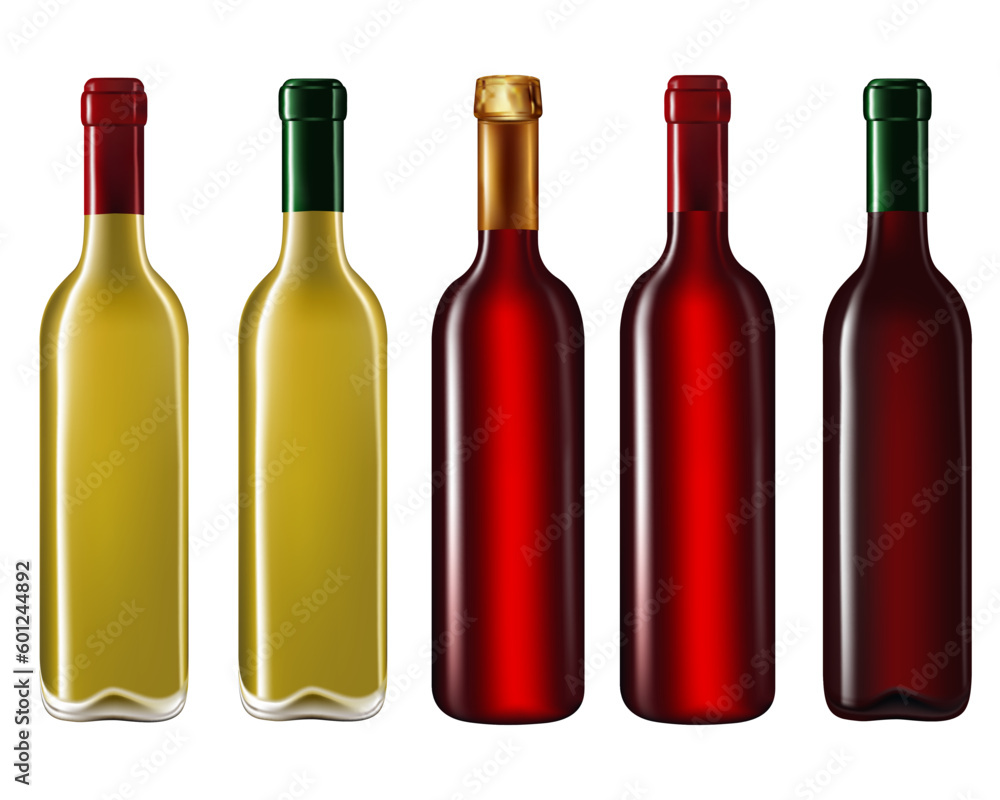 red and green bottles, Set of wine bottles isolated on white background red and green bottles, Set of wine bottles isolated on white background
