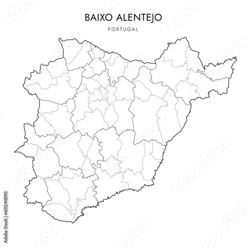 Vector Map of Upper Alentejo Subregion (Comunidade Intermunicipal do Baixo Alentejo) with borders of District, Municipalities (Concelhos) and Civil Parishes (Freguesias) as of 2023 - Portugal