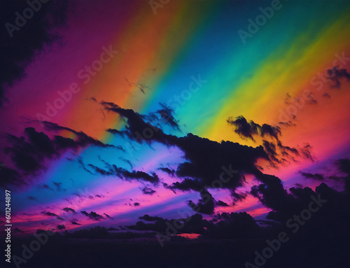 Aurora boreal con colores de arcoiris en un cielo nocturno estrellado, bandera gay  © sebastianav1994