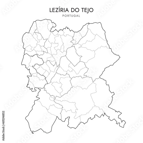 Vector Map of Lezíria do Tejo Subregion (Comunidade Intermunicipal) with administrative borders of Districts, Municipalities (Concelhos) and Civil Parishes (Freguesias) as of 2023 - Portugal
