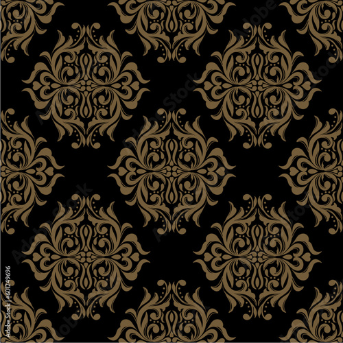 Golden Ornament Seamless Pattern Black Background