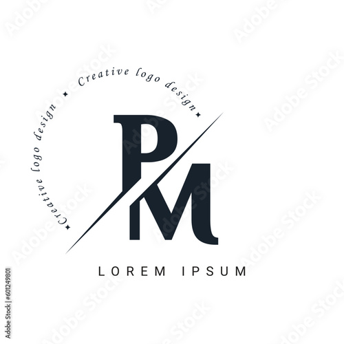 PM Letter Logo Design with a Creative Cut. Creative logo design