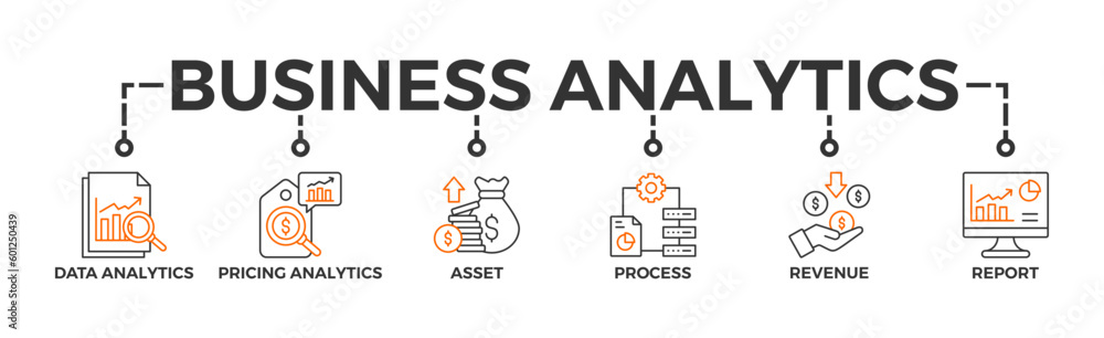 Business Analytics banner web icon vector illustration concept with icon of asset, revenue, pricing analytics, data analytics. process, report