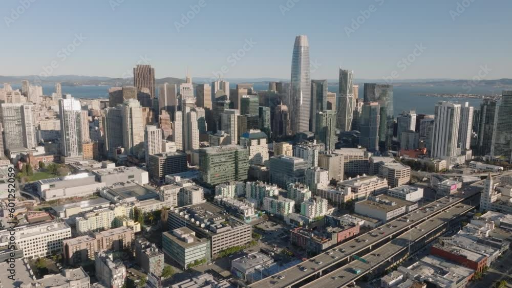 Aerial panoramic shot of downtown with high rise office and apartment buildings. San Francisco, California, USA Aerial panoramic shot of downtown with high rise office and apartment buildings. San Francisco, California, USA