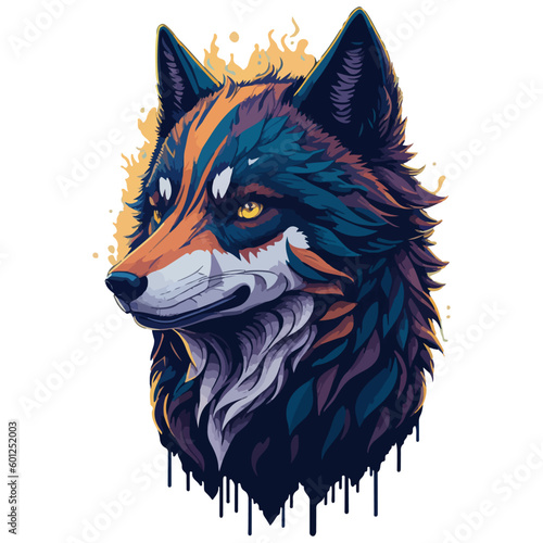 Illustration wolf head, vector face wolf, isolated on white background 