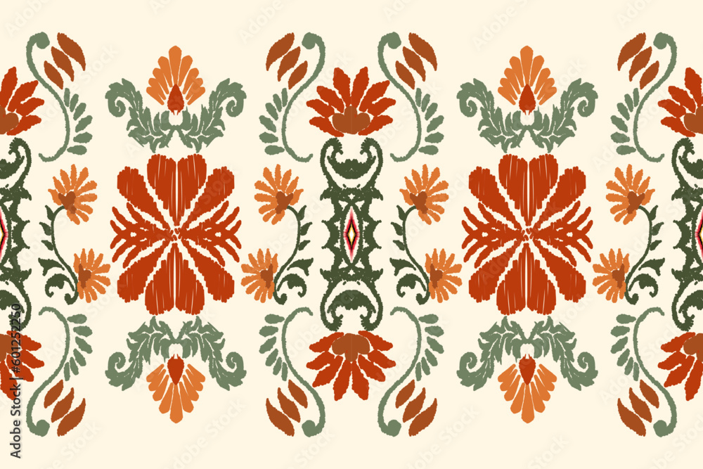 Ikat floral paisley embroidery on white background, traditional geometric ethnic pattern, aztec abstract style vector illustration. Ikat floral paisley embroidery on white background, traditional geometric ethnic pattern, aztec abstract style vector illustration.