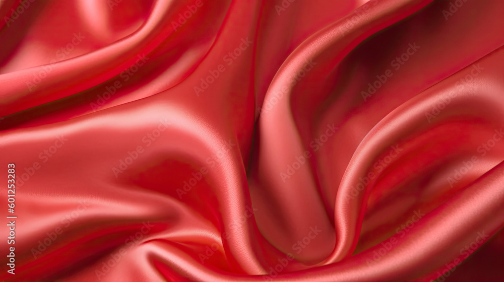 Closeup of rippled red satin fabric as background texture Closeup of rippled red satin fabric as background texture