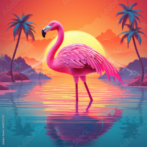 Flamingo on the background of the sunset.