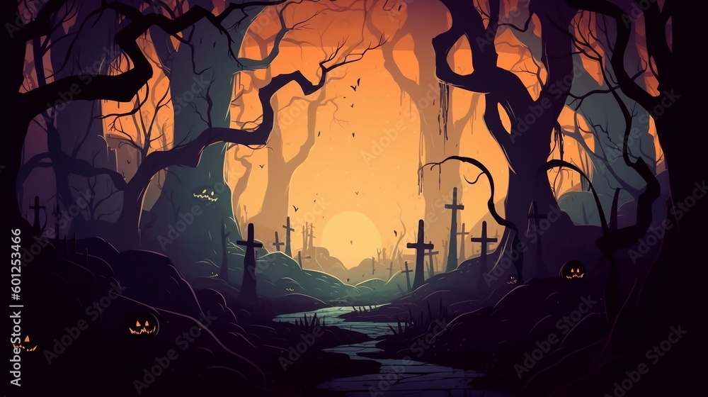 Scary grave yard illustration background, nobody