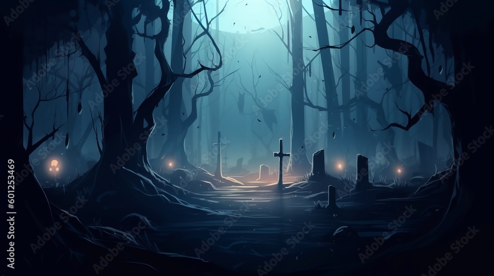 Scary grave yard illustration background, nobody