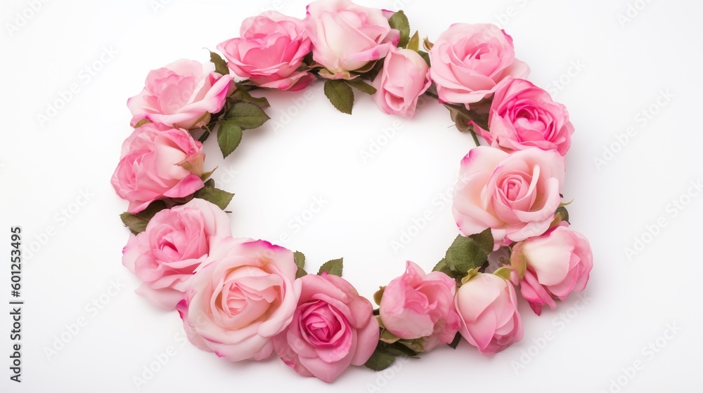 Pink rose wreath isolated on white Pink rose wreath isolated on white