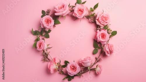 Fototapeta Naklejka Na Ścianę i Meble -  pink rose wreath isolated on pink background
