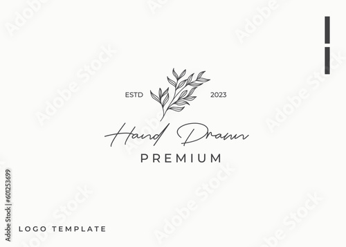 Logo Design of Hand Drawn Botanical Plant. Vintage Modern Vector Line Art Design Template
