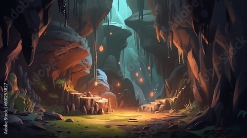 Goblin cave illustration background, CG design concept