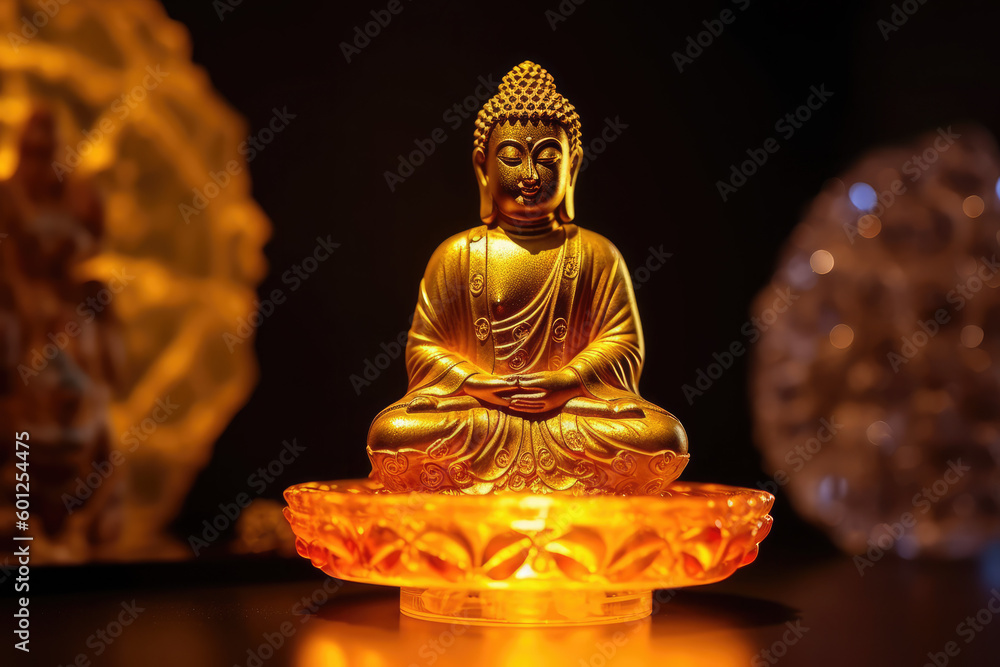 Fototapeta premium Buddha mediate on lotus, enlightenment, generative AI