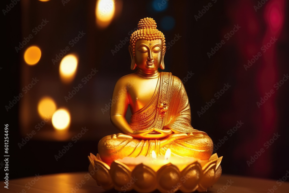 Fototapeta premium Buddha mediate on lotus, enlightenment, generative AI