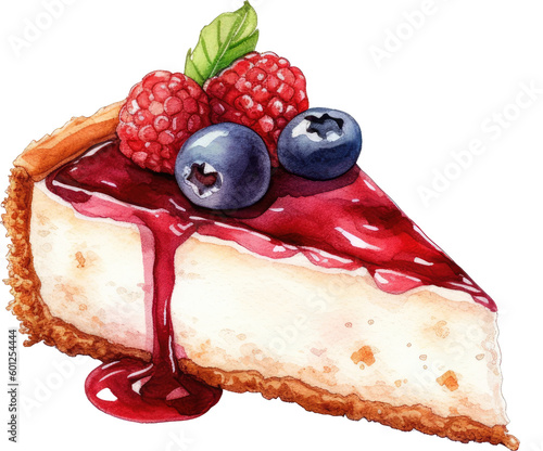 Classic cheesecake watercolor illustration isolated. Generative AI. photo