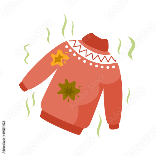 Dirty and smelly cloth in flat design on white background.