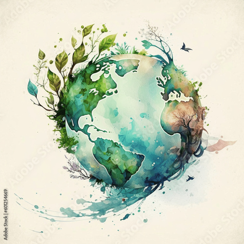 Fototapeta Naklejka Na Ścianę i Meble -  green planet earth in watercolor