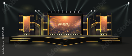 Event Stage design for business conferences, corporate projects presentations, shareholders event or meeting with slides on projection screens.