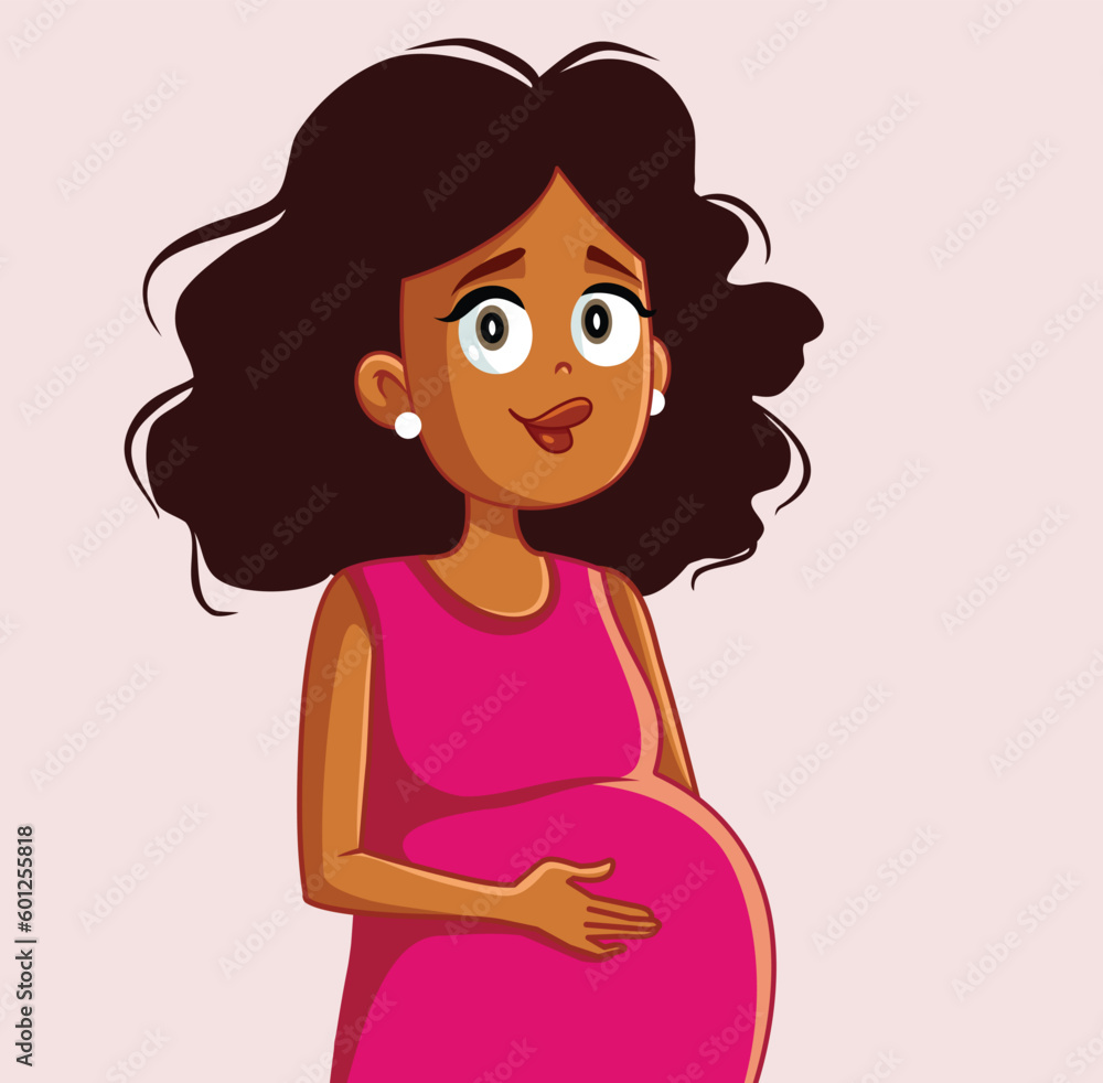 Pregnant Women of African Ethnicity Feeling the Baby Move Vector Cartoon. Cheerful mom to be feeling excited about baby arrival
Pregnant Women of African Ethnicity Feeling the Baby Move Vector Cartoon. Cheerful mom to be feeling excited about baby arrival