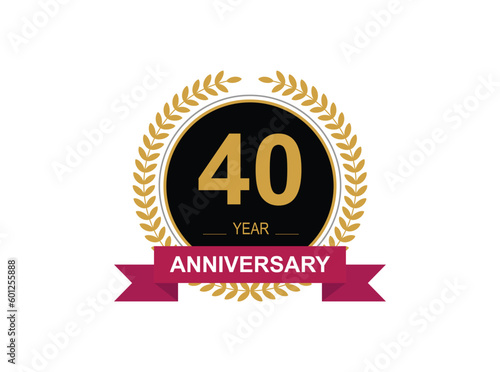 40th Anniversary Celebration. Anniversary logo design with golden color laurel wreath for birthday celebration event, invitation, greeting card, banner, poster, flyer, flyer.