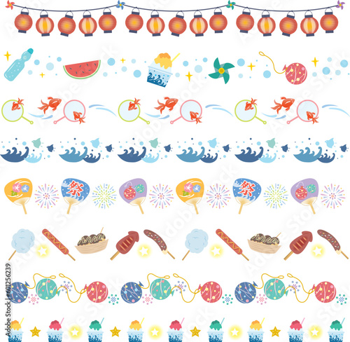 夏祭りのかわいい飾り罫セット