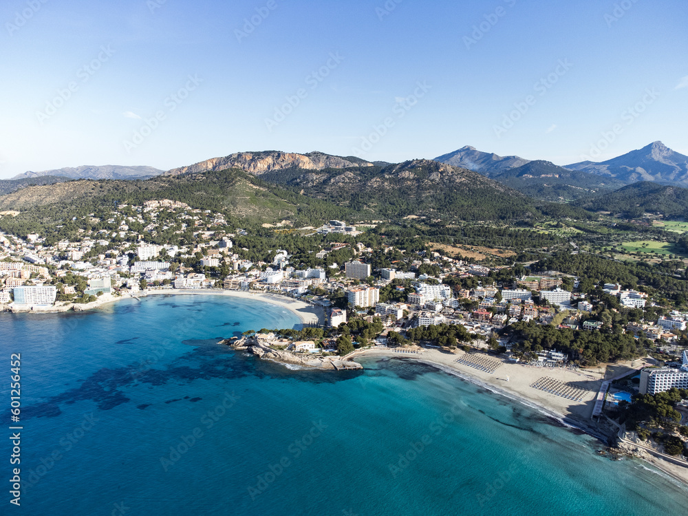 Gran Tora beach and Palmira beach in Paguera aerial view, Mallorca