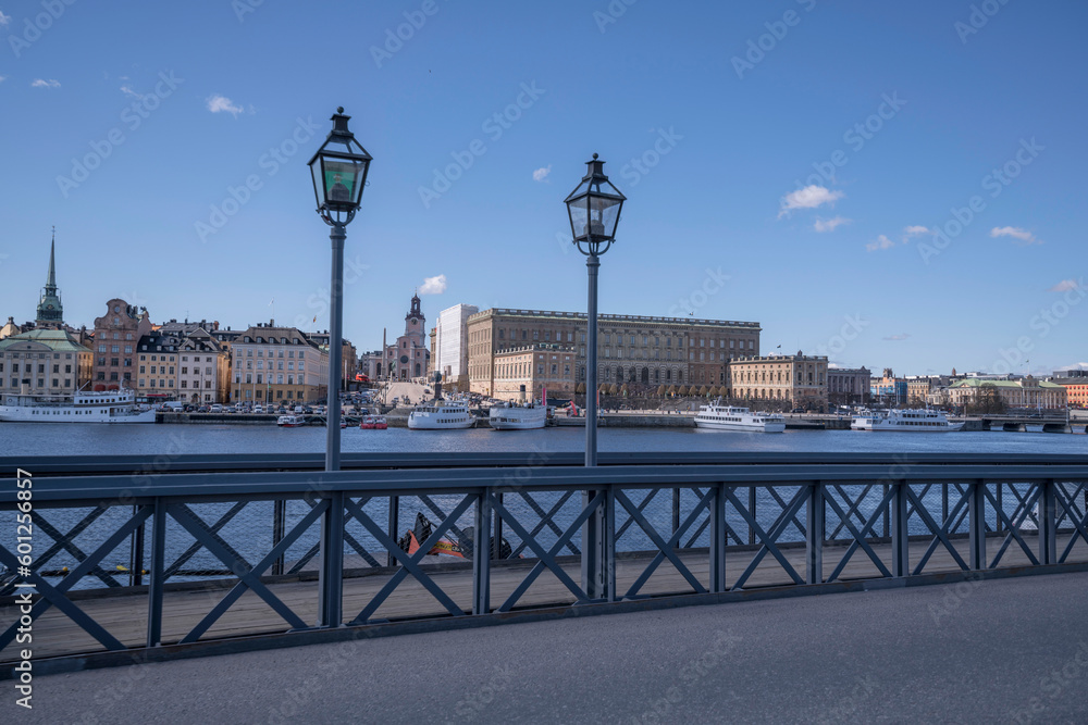 Bridge view over the old town Gamla Stan, a sunny spring day in Stockholm