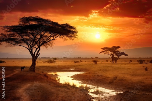 African Journey Sunset Landscape  Stunning Scenic Travel Landscape Wallpaper  Generative AI