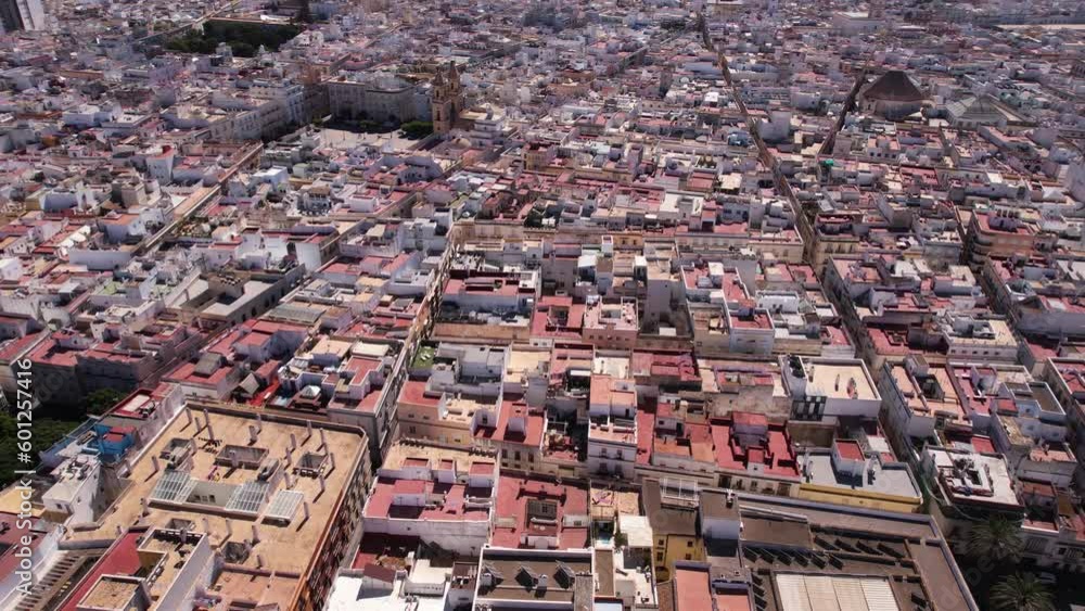 Cádiz Spain, View From Above. Flying Above Downtown Buildings and Cityscape Cádiz Spain, View From Above. Flying Above Downtown Buildings and Cityscape