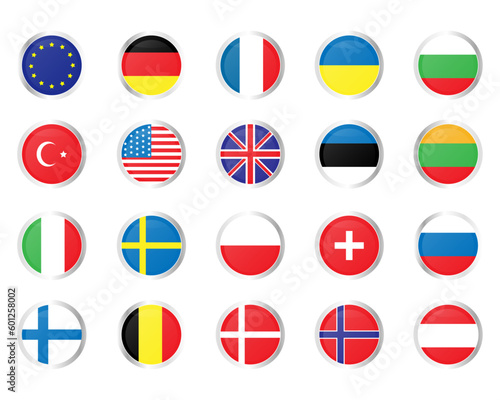 Vector round icon of flags of different countries of the world