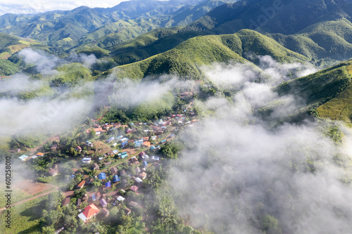 Photography Top view Landscape of Morning Mist with Mountain Layer at Sapan nan thailand