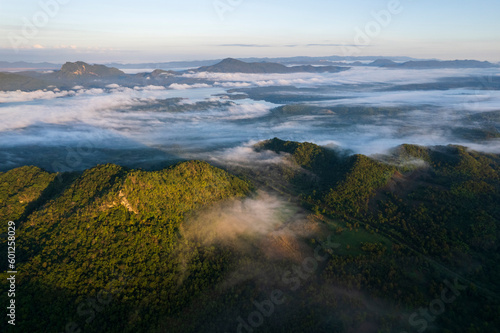 Top view Landscape of Morning Mist with Mountain