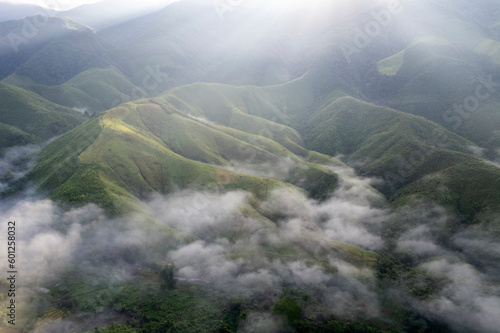 Photography Top view Landscape of Morning Mist with Mountain Layer at Sapan nan thailand