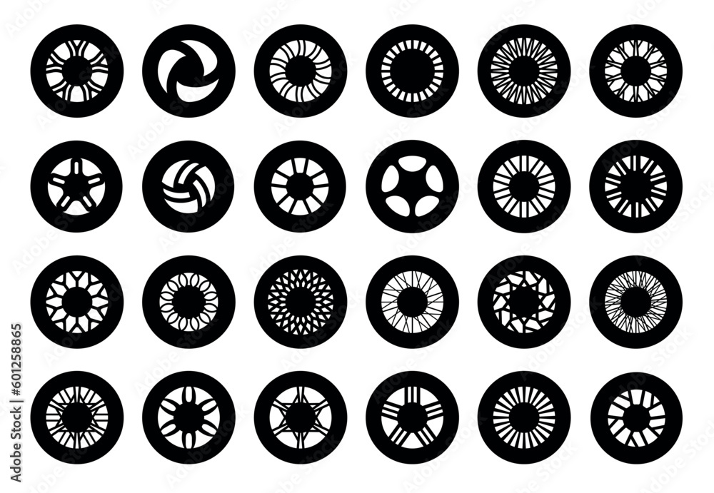 Kinds of scooter rims silhouette set. Kinds of scooter rims silhouette set.