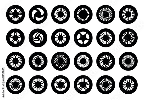 Kinds of scooter rims silhouette set.