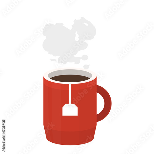 Cup of tea. Tea bag is brewed in boiling water, vector illustration