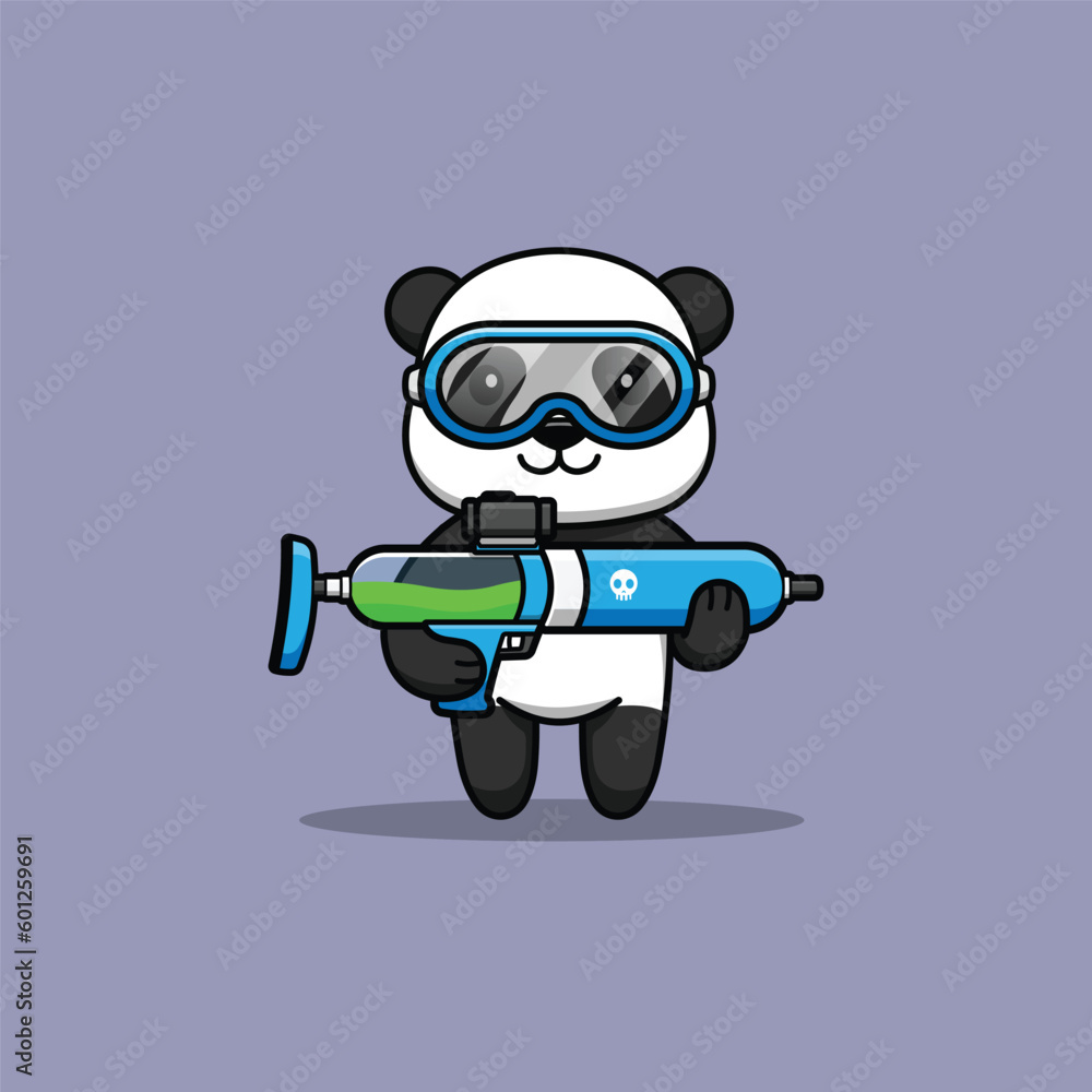 Cute panda cartoon character with Water Gun. Vector Illustration.