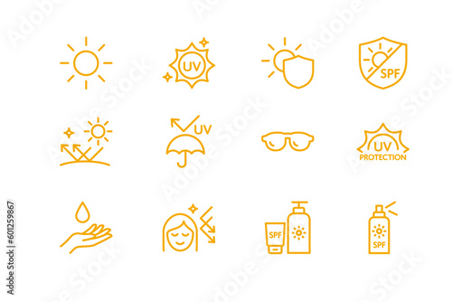 Sun protection icon set, Vector simple line icon