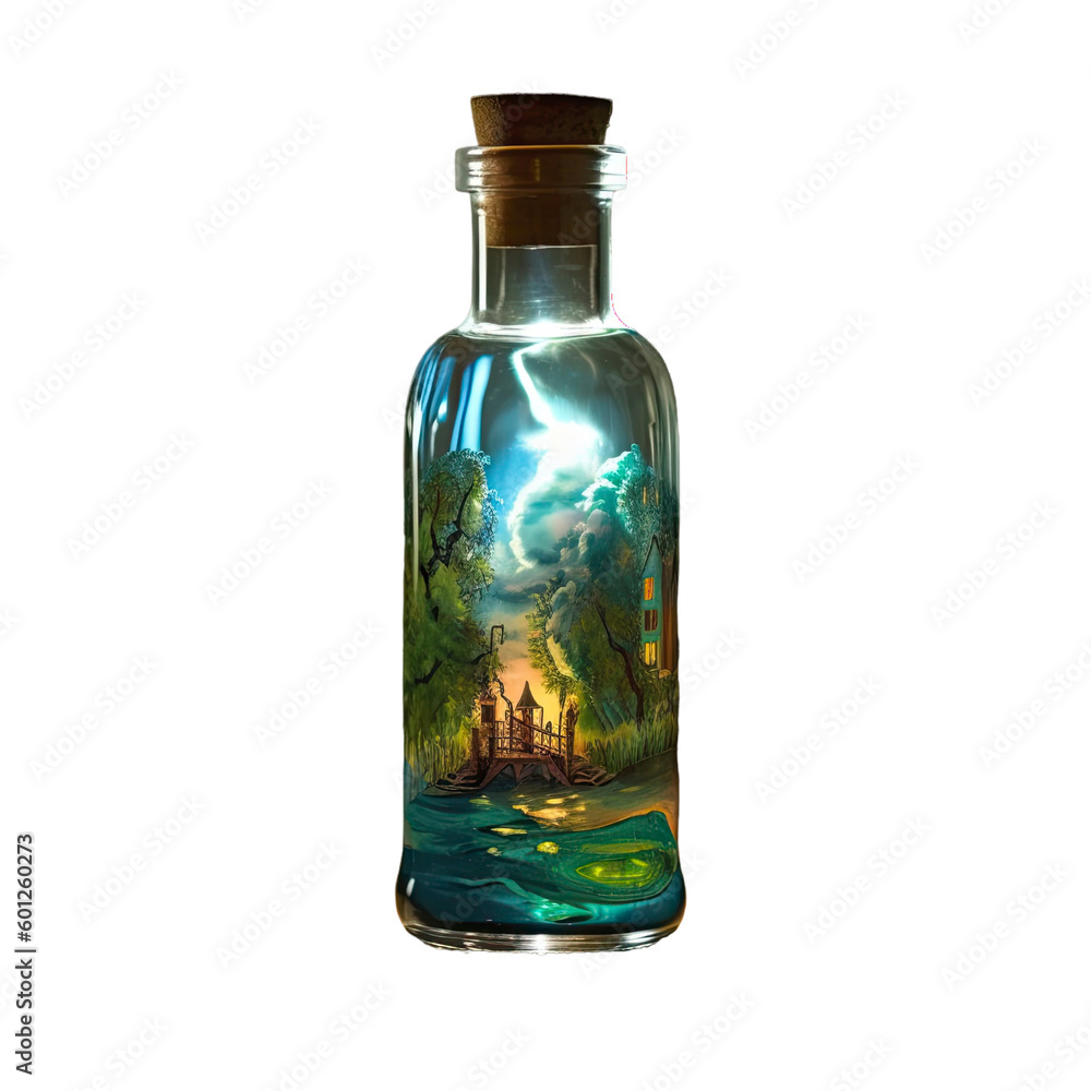 Magic potion in a bottle with magic elixir Magic potion in a bottle with magic elixir