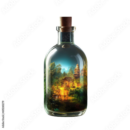 Magic potion in bottle with forest