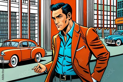 a man was walking while close to his own car.Comic style Generative AI.