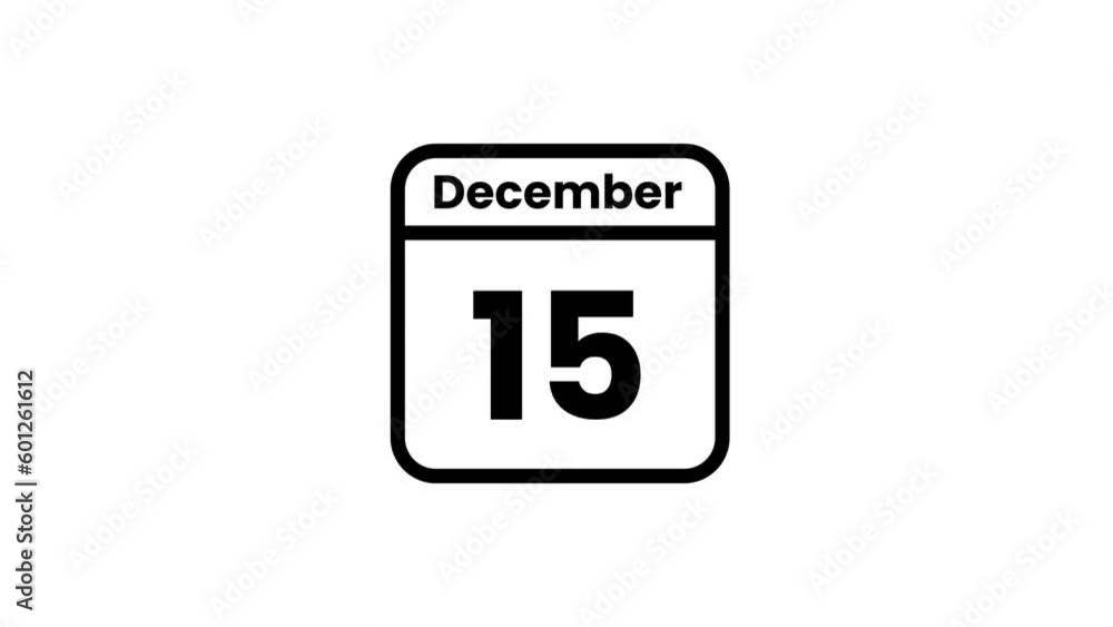 15 December calendar icon animation. Luma matte with transparent background 4K resolution 15 December calendar icon animation. Luma matte with transparent background 4K resolution