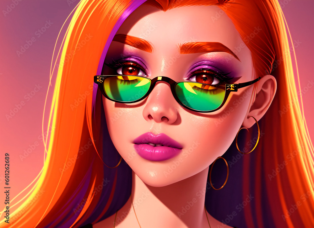 Beautiful girl with red hair and sunglasses. Generative AI Beautiful girl with red hair and sunglasses. Generative AI