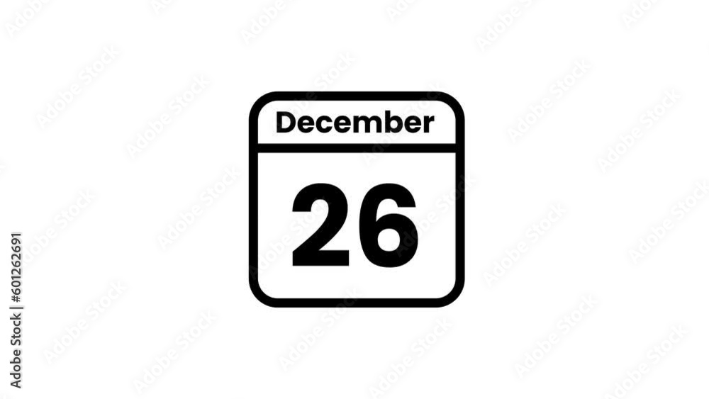 26 December calendar icon animation. Luma matte with transparent background 4K resolution 26 December calendar icon animation. Luma matte with transparent background 4K resolution
