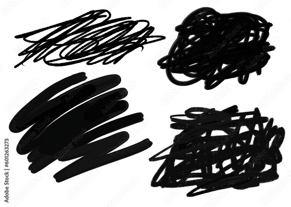 Obraz premium Black Scribbles Doodle Set Marker Texture Graphic Element Hand Drawn PNG Isolated Abstract Object