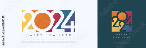 Happy new year 2024 design. With colorful truncated number illustrations. Premium vector design for poster, banner, greeting and new year 2024 celebration. photo