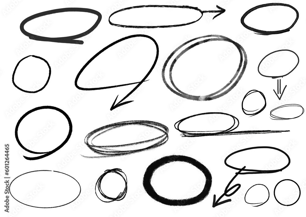Black Circle Doodle Set Scribbles Graphic Element Textured PNG Object Black Circle Doodle Set Scribbles Graphic Element Textured PNG Object